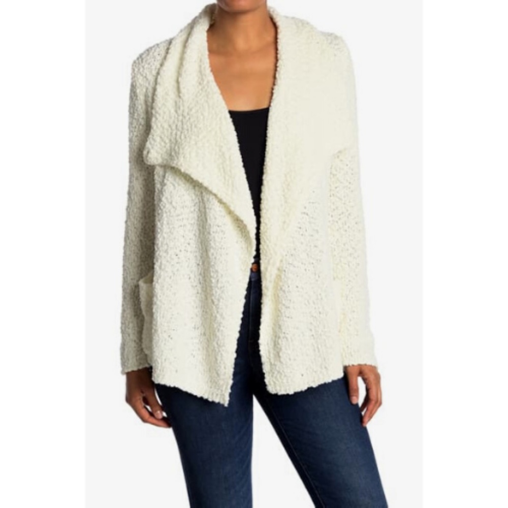 Bobeau White Popcorn Draped Button Cardigan Size S - Picture 2 of 3